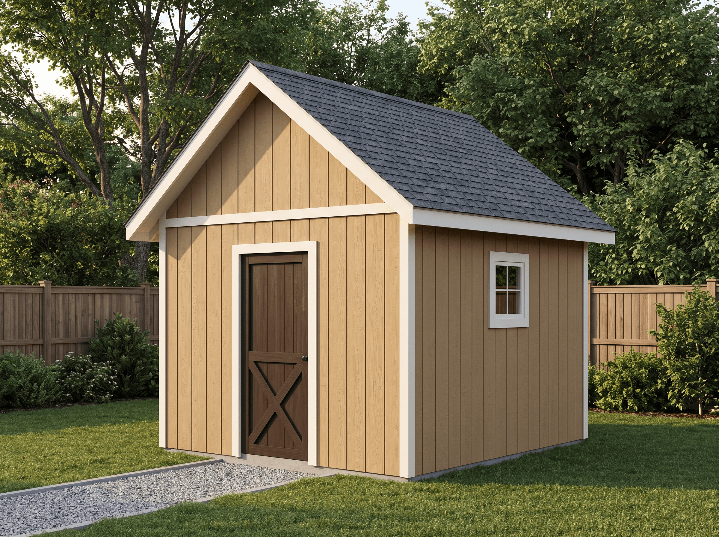 10×10 Saltbox Cabin — photorealistic render
