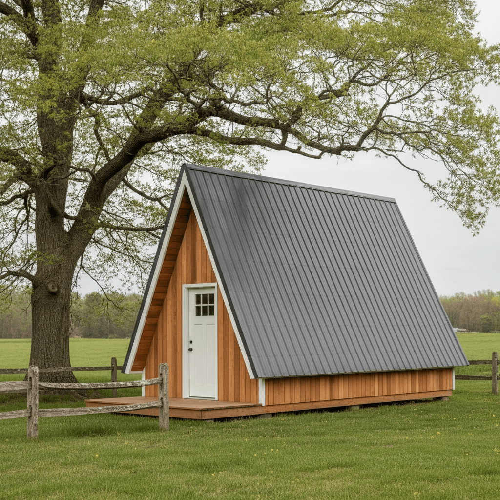 10×12 A-Frame Cabin — photorealistic render