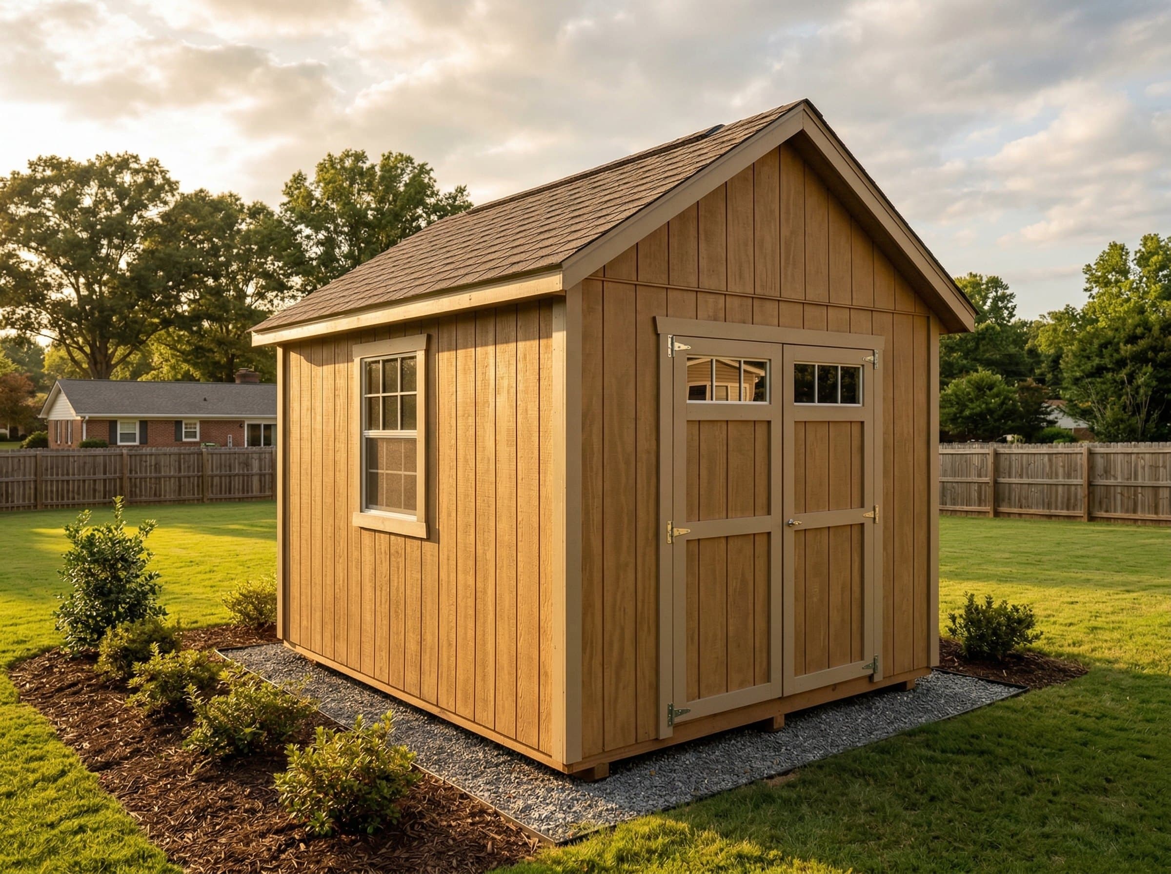 10×12 Gable Firewood Shed — photorealistic render