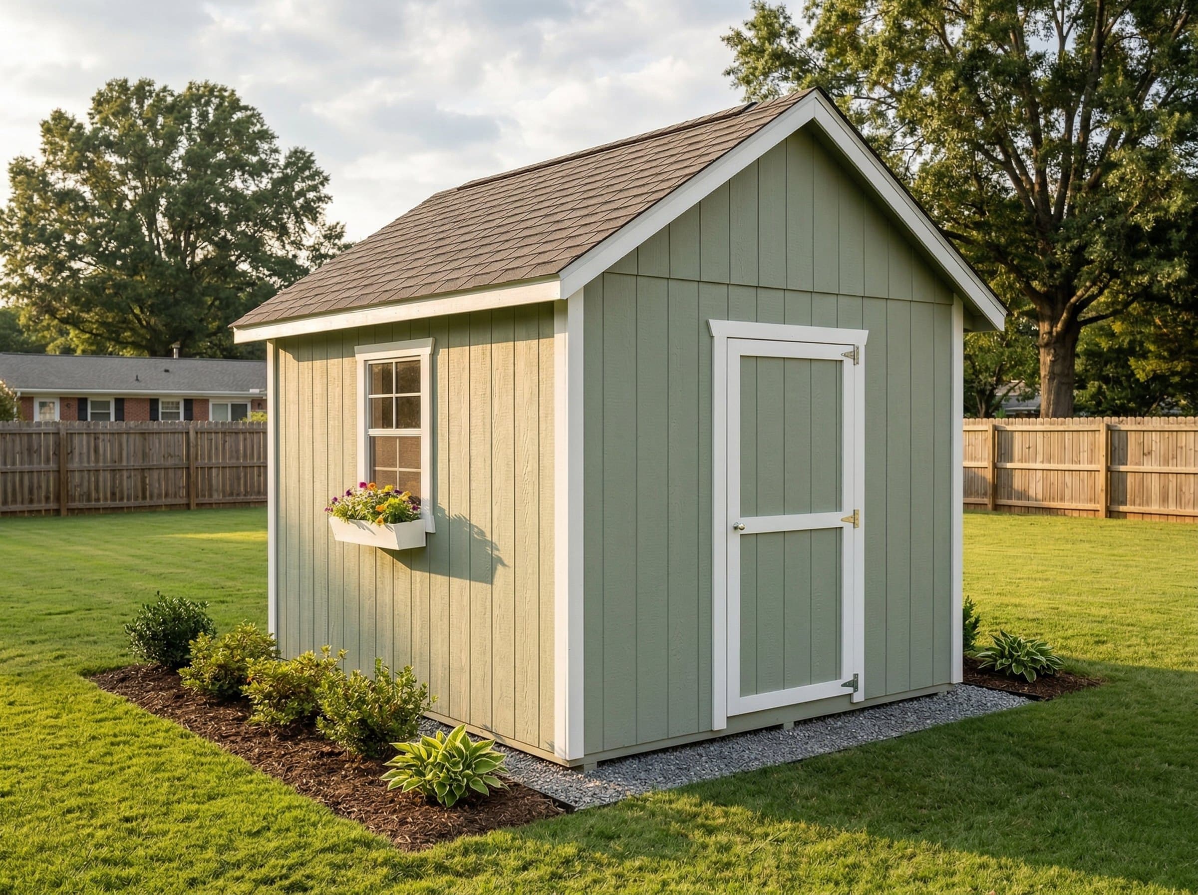 10×12 Gable She Shed — photorealistic render