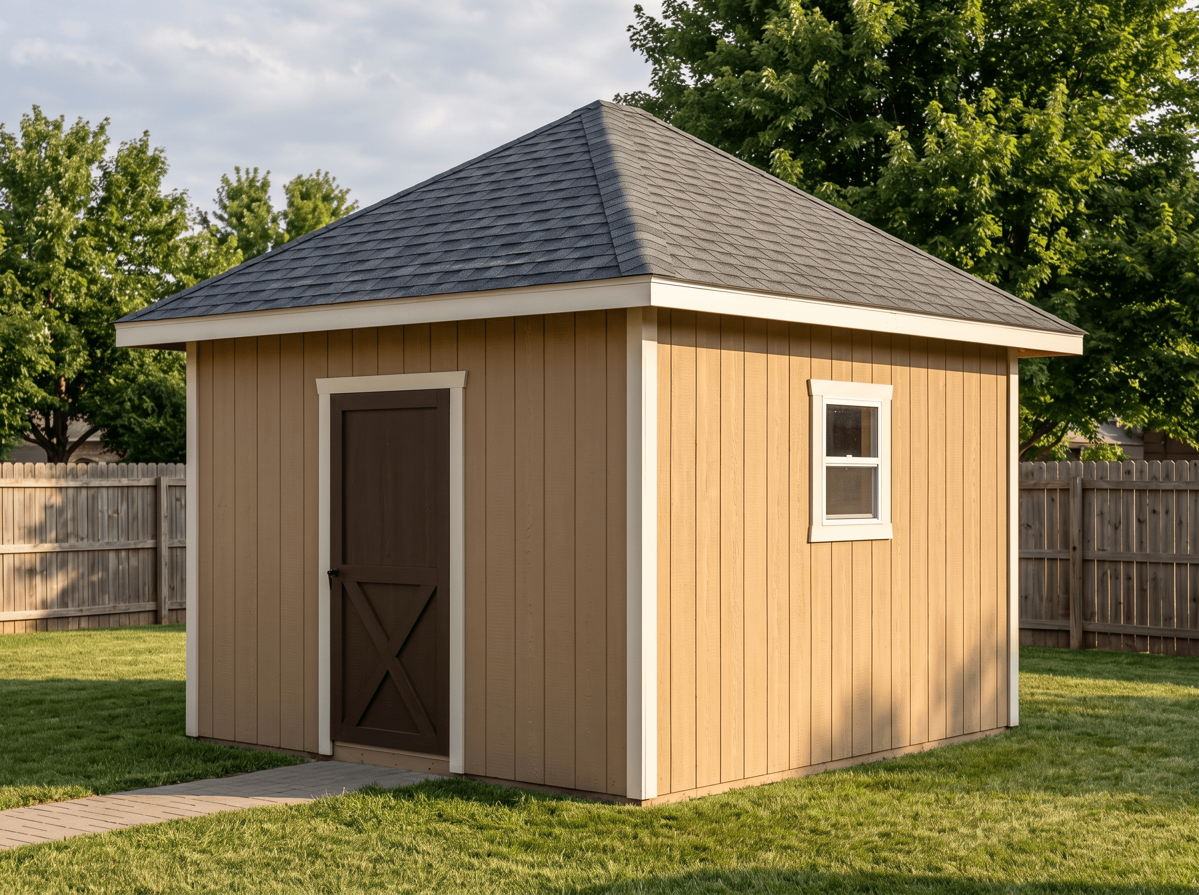10×12 Hip Storage Shed — photorealistic render
