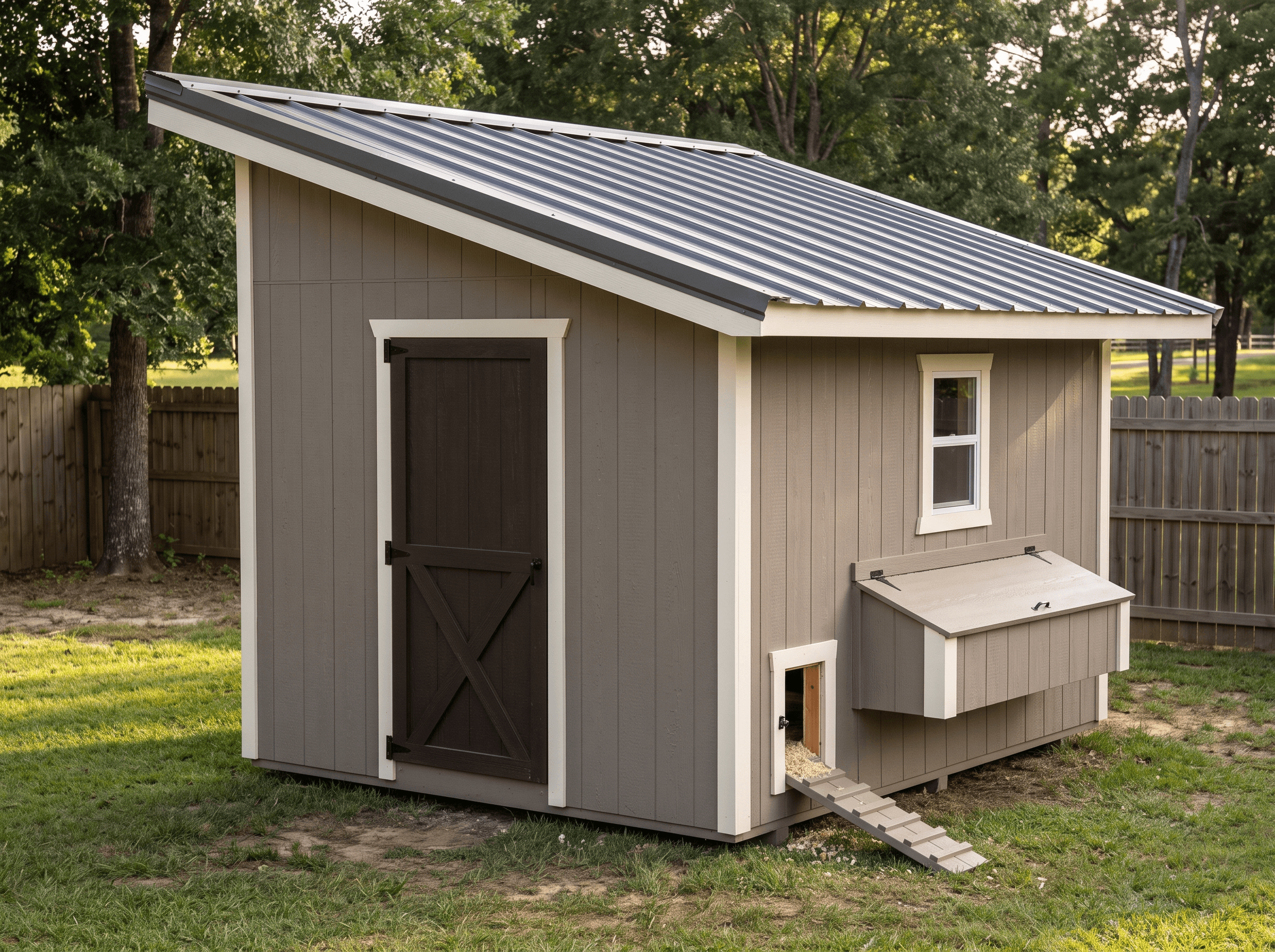 10×12 Lean-To Chicken Coop for Up to 12 Chickens — photorealistic render