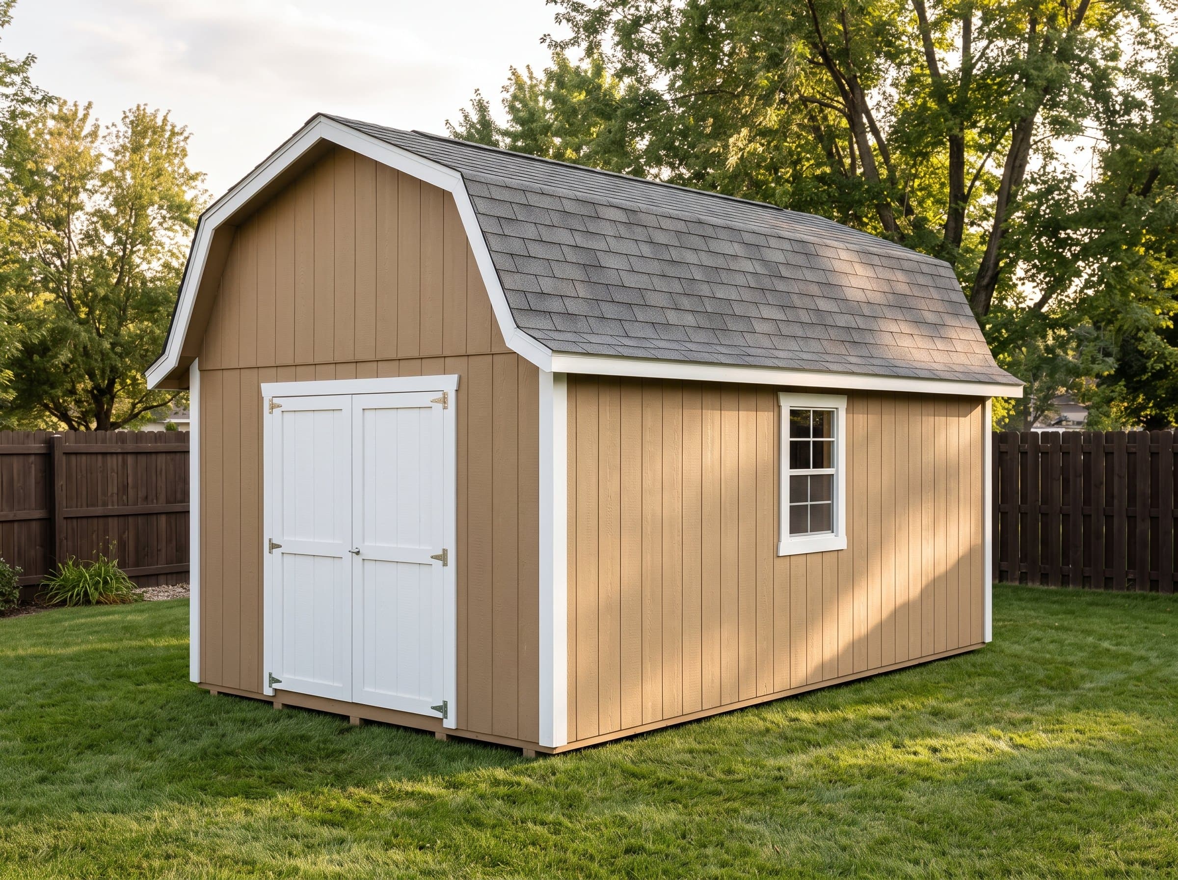 10×16 Gambrel Barn Shed — photorealistic render