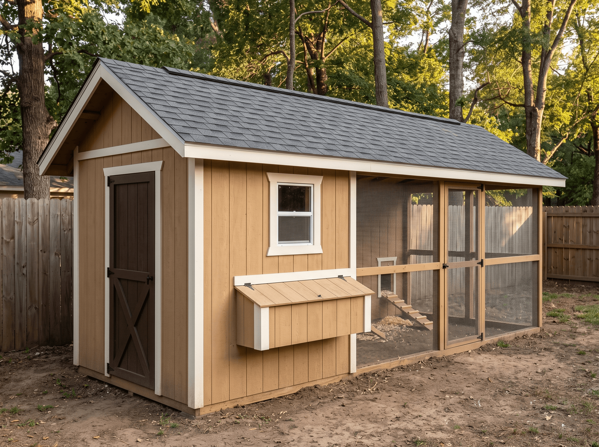 10×16 Homestead Chicken Coop with Run for Up to 14 Chickens — photorealistic render