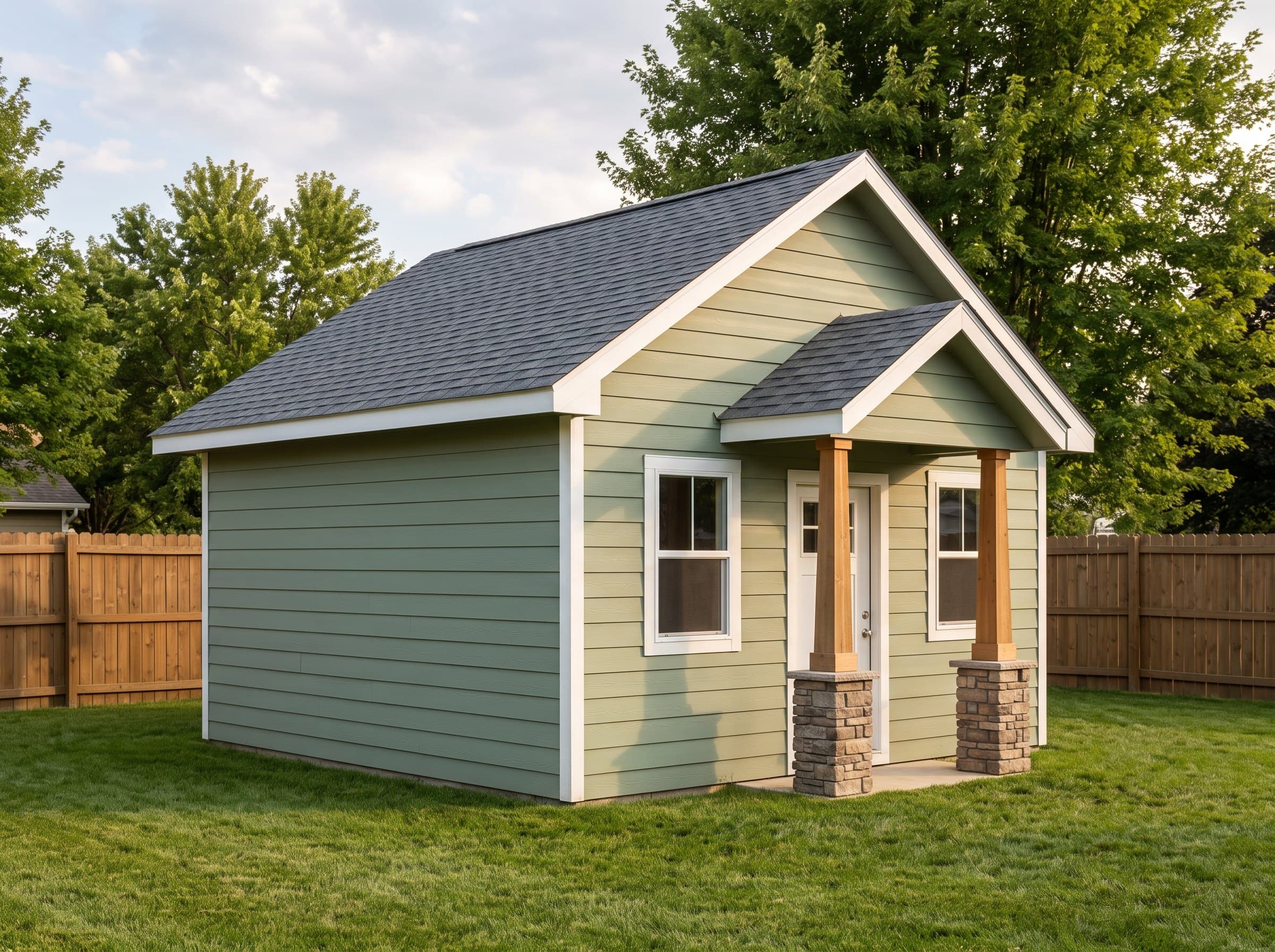 12×14 Craftsman Entry Shed — photorealistic render