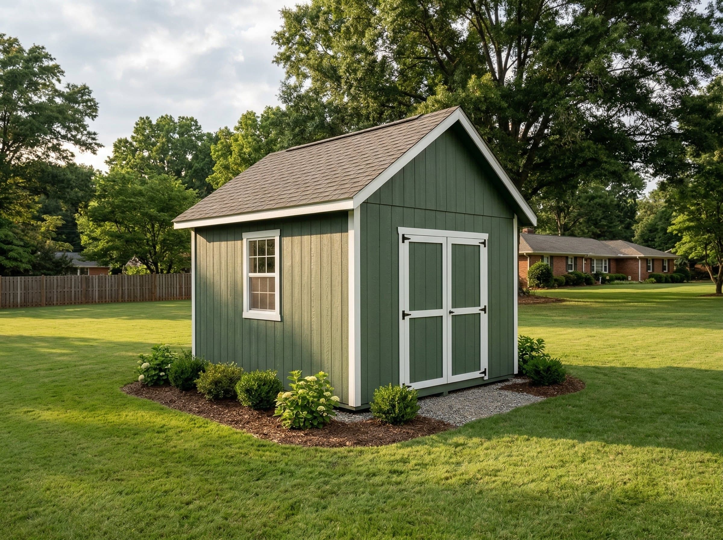 AI-generated photorealistic render of a 12×16 Gable Workshop Shed