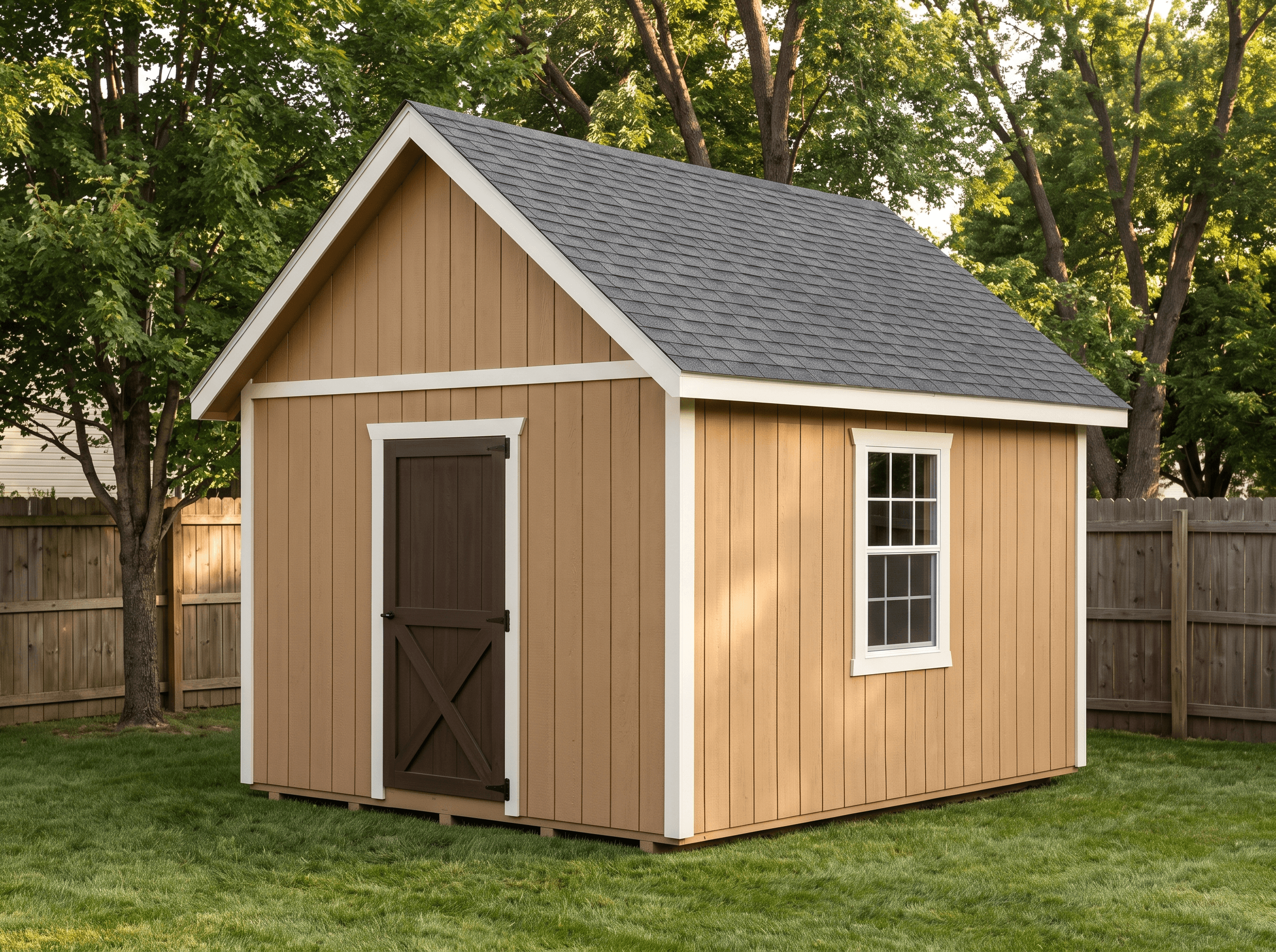 12×16 Saltbox Workshop — photorealistic render