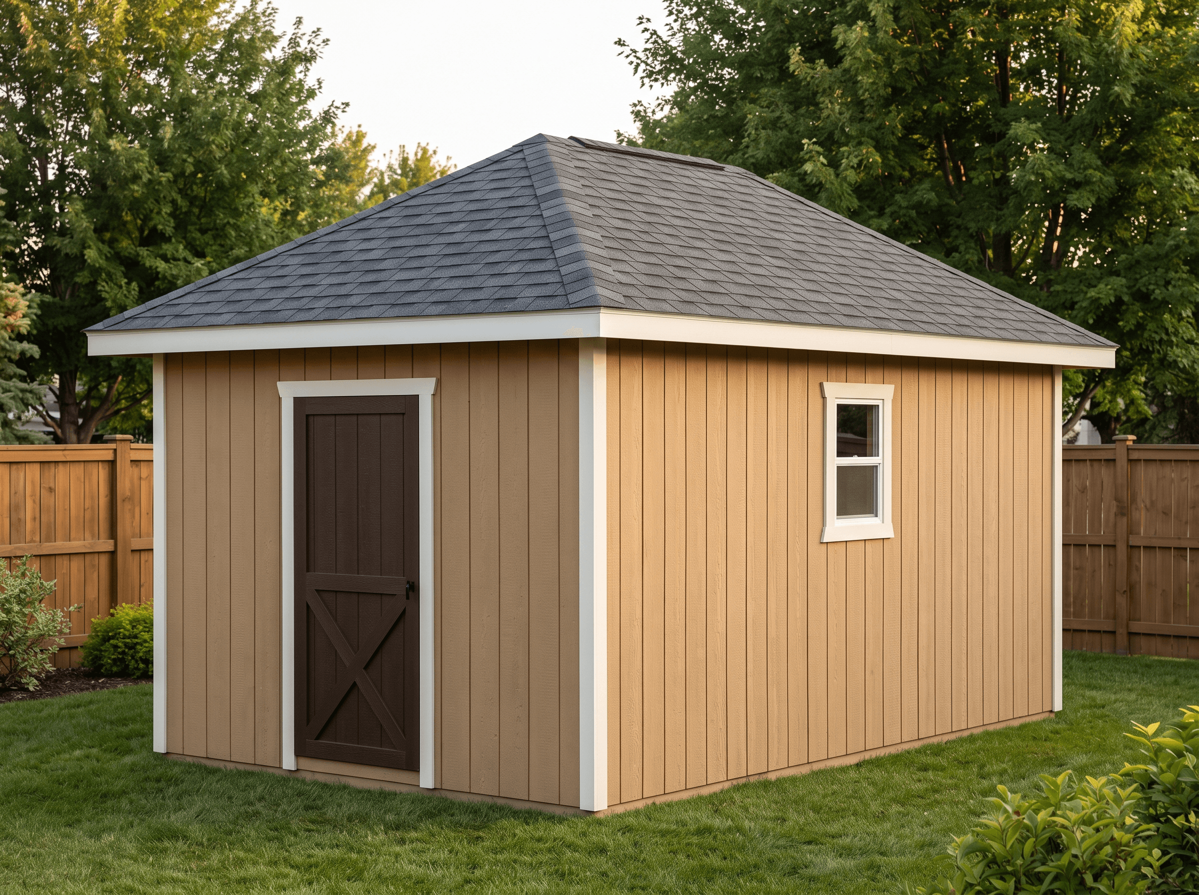 12×20 Hip Garden Barn — photorealistic render