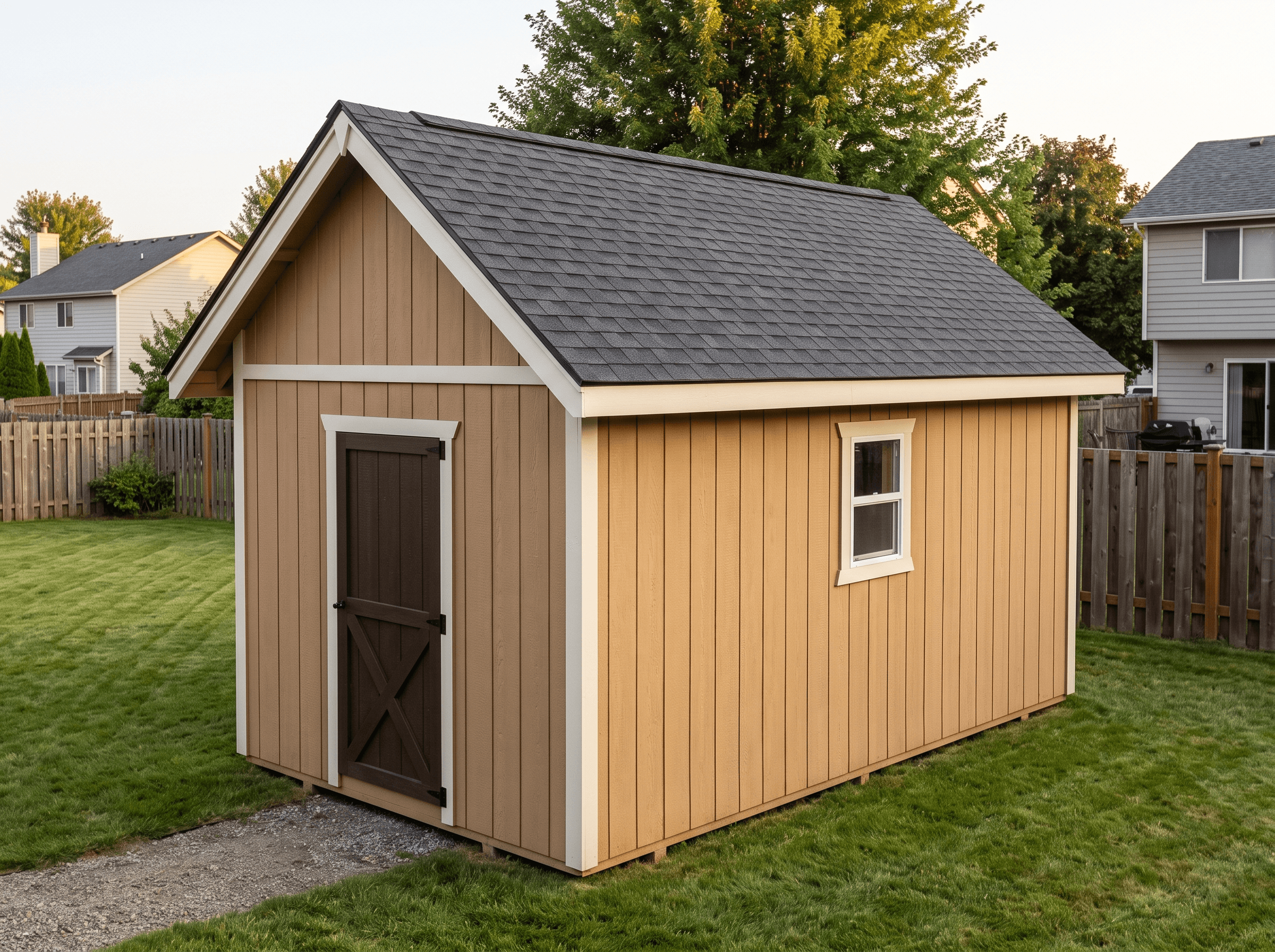 12×20 Saltbox Barn Shed — photorealistic render