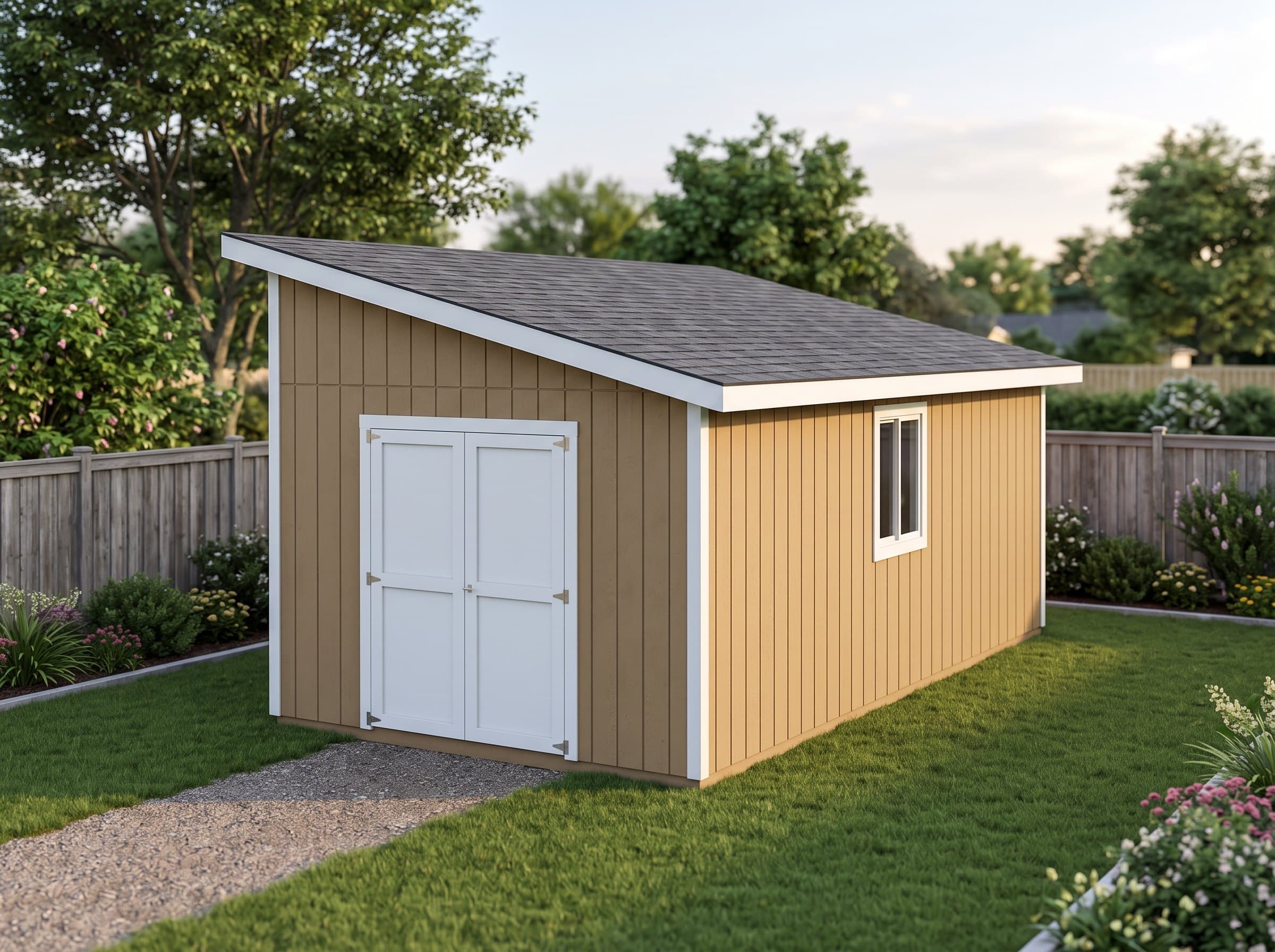 12×24 Lean-To Equipment Shed — photorealistic render