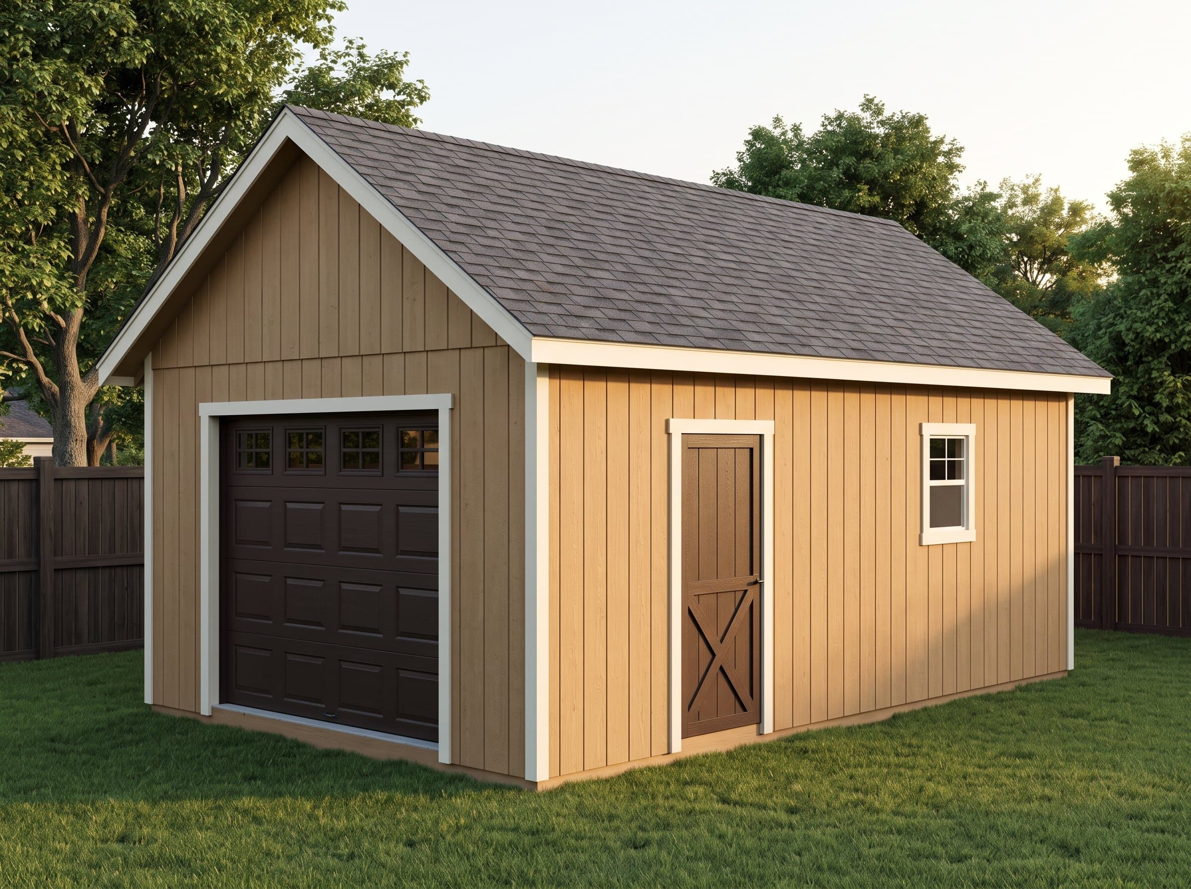 14×24 Garage Workshop — photorealistic render
