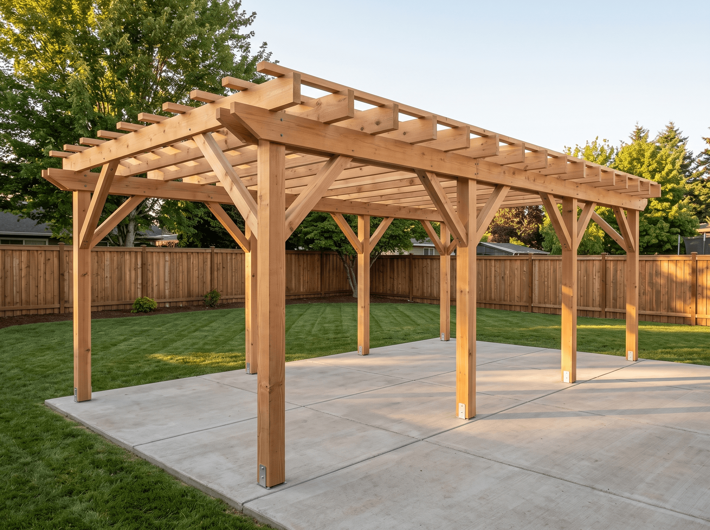 14×28 Freestanding Pergola — photorealistic render