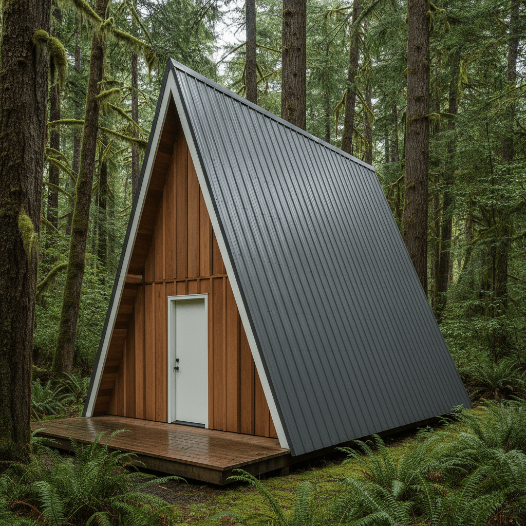 16×24 A-Frame Cabin with Loft — photorealistic render