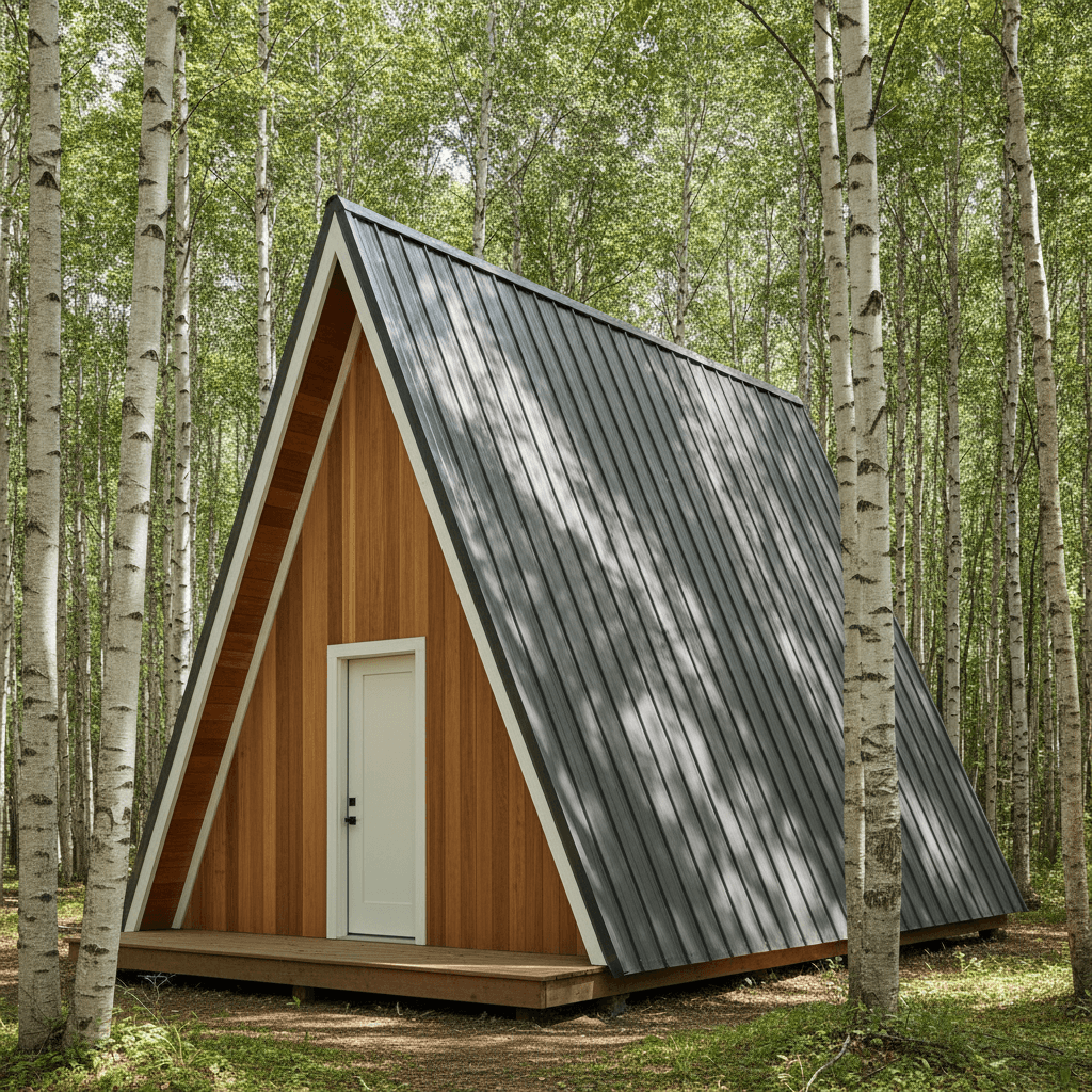 18×20 A-Frame Cabin with Loft — photorealistic render