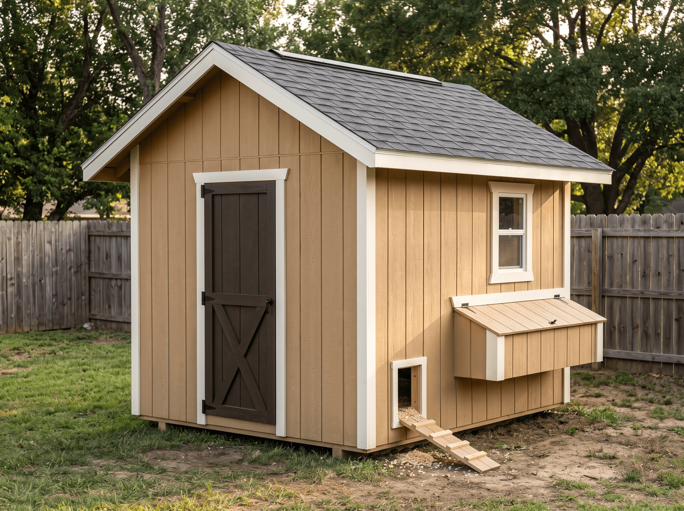 6×8 Walk-In Chicken Coop for Up to 8 Chickens — photorealistic render
