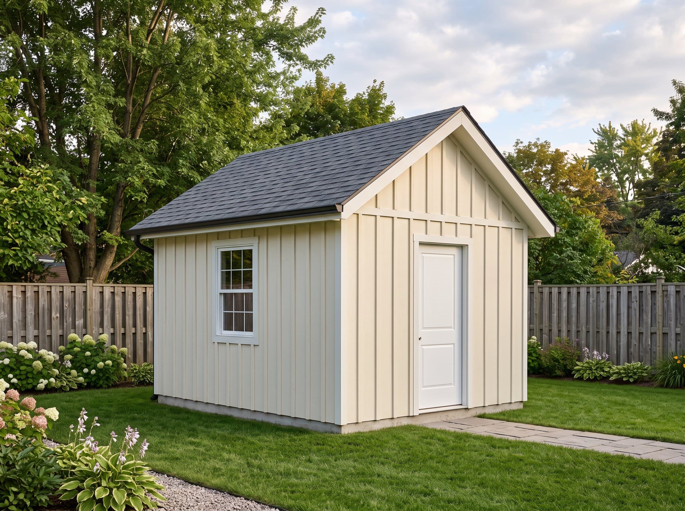 8×10 Board & Batten Garden Shed — photorealistic render