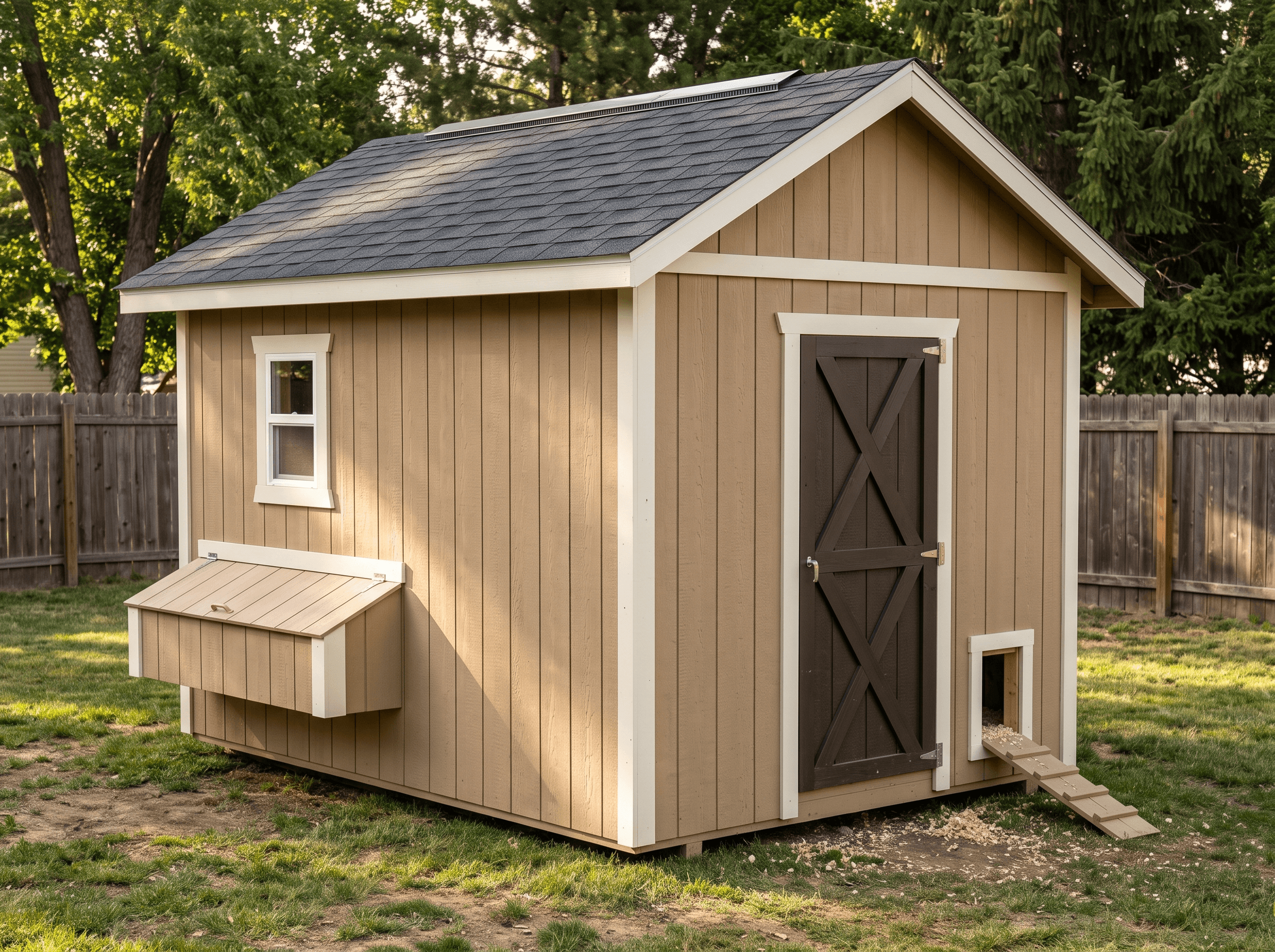 8×10 Chicken Coop for Up to 10 Chickens — photorealistic render