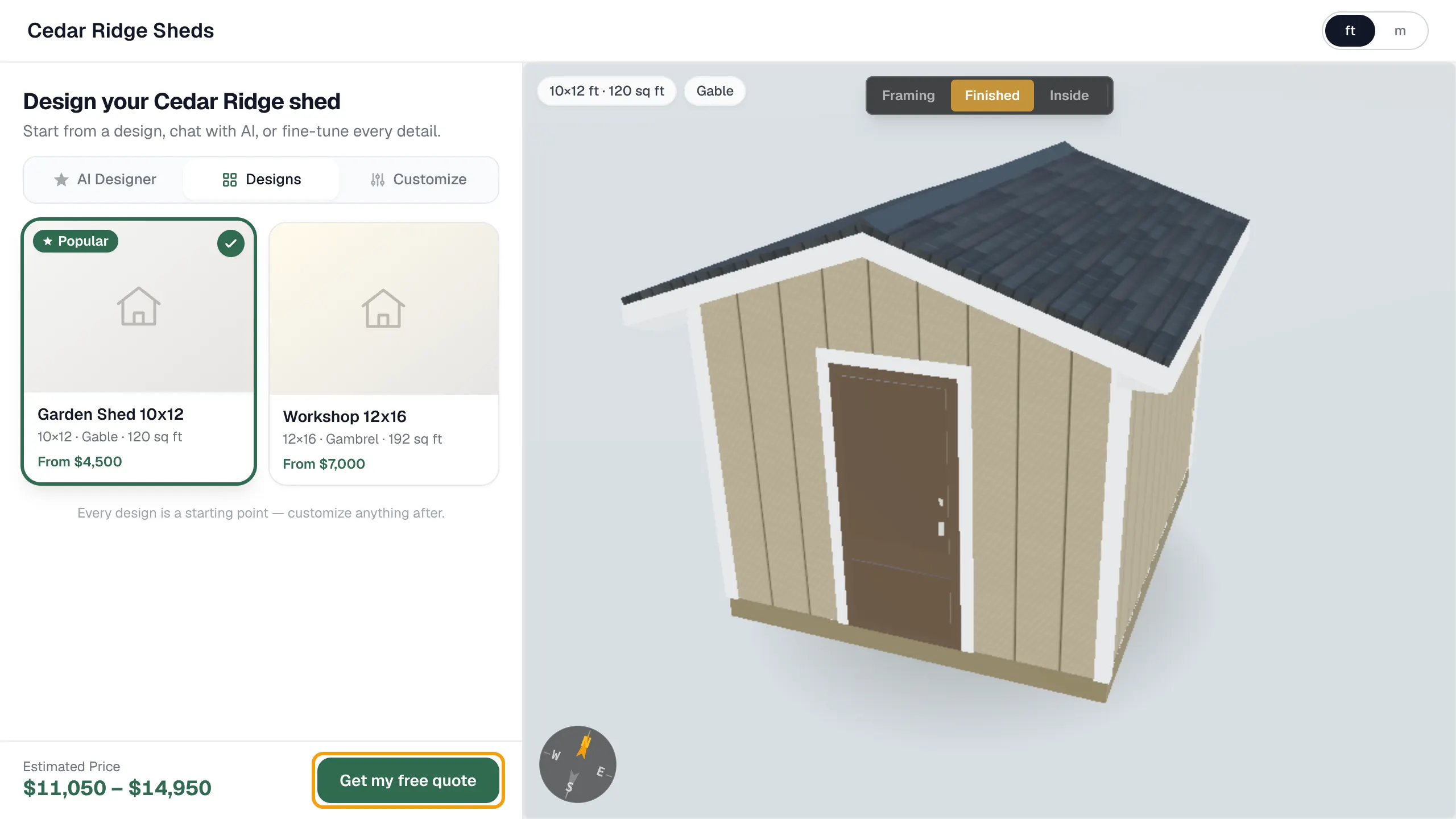 The configurator showing the custom call-to-action button text after saving.
