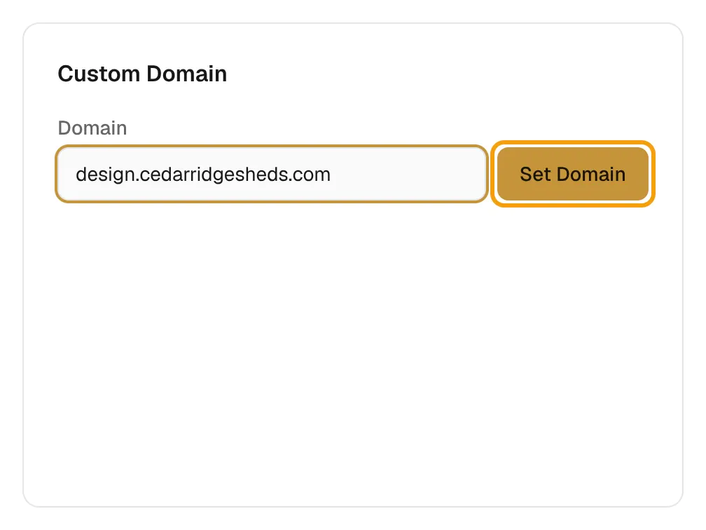The Custom Domain card with a domain typed in and the Set Domain button ringed.