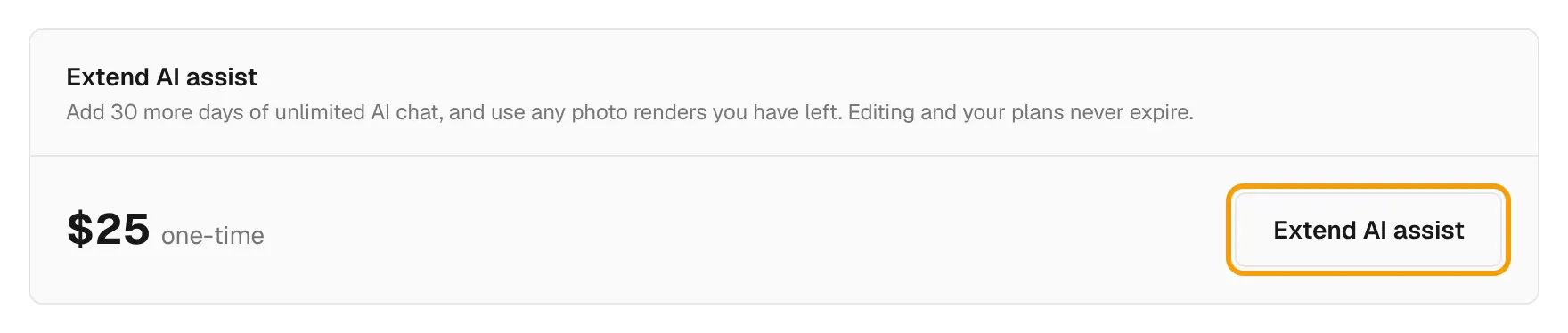 The Upgrade page Extend AI assist section with its button ringed.