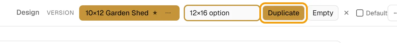 The version switcher with a new version name typed in and the Duplicate button outlined.