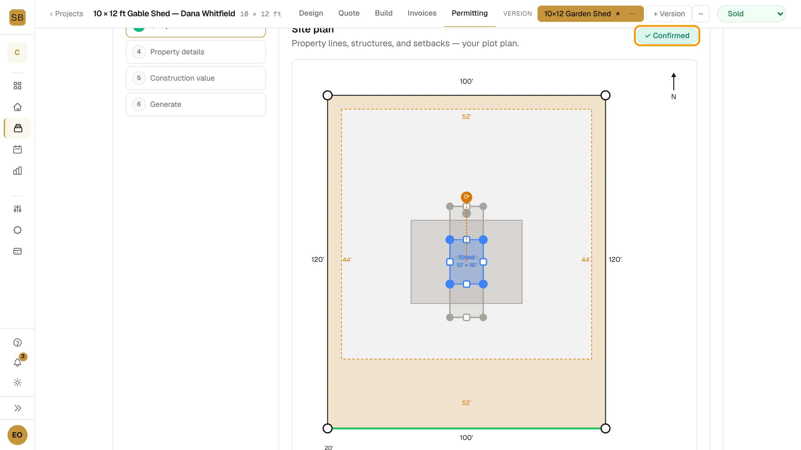 The site plan header showing the Confirmed badge outlined.